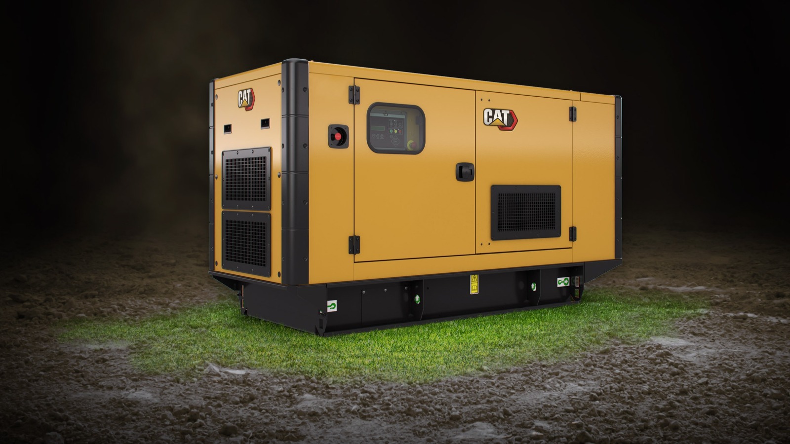 A row of several large industrial generators at a power facility.